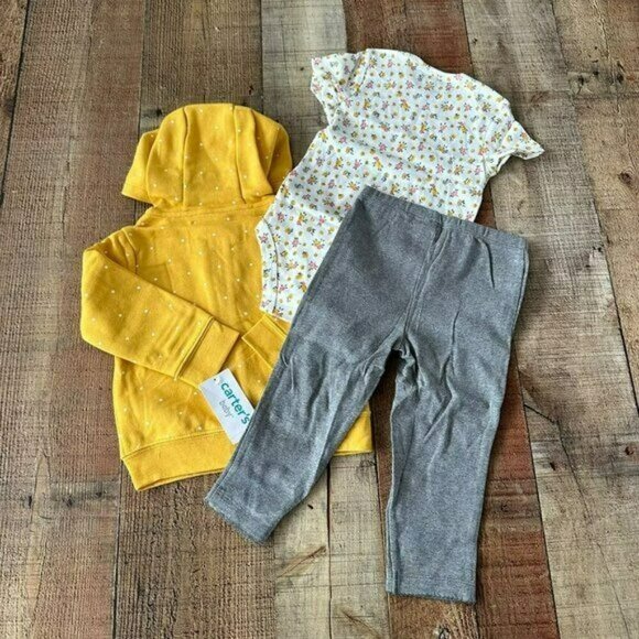 Carters yellow and white 3 piece set with rabbit bunny floral design infant girl - Picture 5 of 5